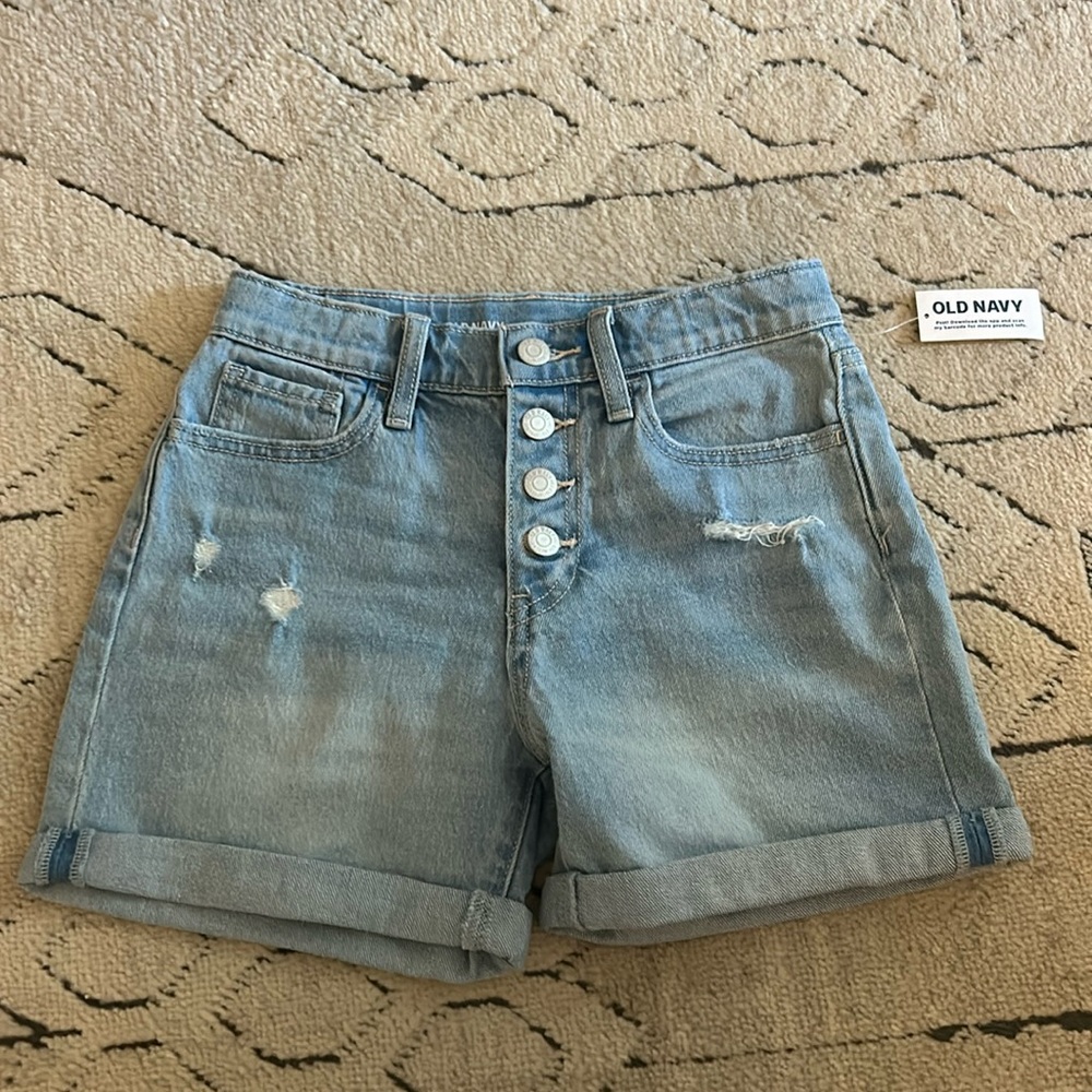 Brand New Old Navy High-Waisted Button-Fly Ripped Jean Midi Shorts for Girls